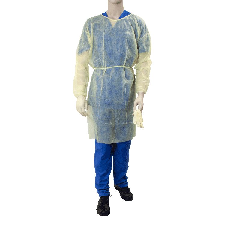 Isolation Gown Fluid Resistant w/ Ties, Yellow Large