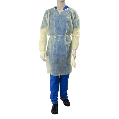 Isolation Gown Fluid Resistant w/ Ties, Yellow Large