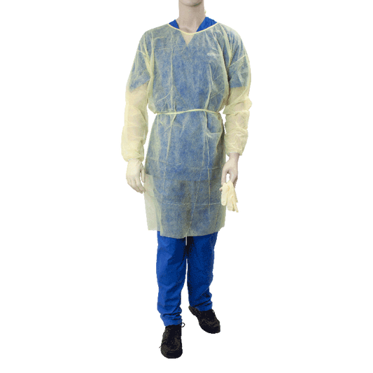 Isolation Gown Fluid Resistant w/ Ties, Yellow Large