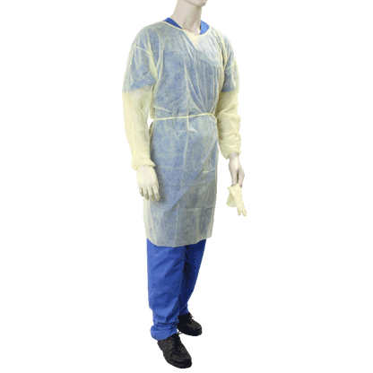 Isolation Gown Fluid Resistant w/ Ties, Yellow Large