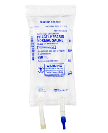 Practi-Heparin Normal Saline™ 250 mL I.V. Solution Bag (for training)