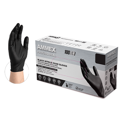 Nitrile Gloves, Disposable, Exam Grade, Black, Powder Free, Smooth, Polymer Coated, 100/bx, 10bx/cs