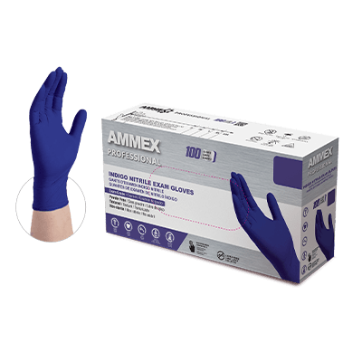 Nitrile Gloves, Disposable, Exam Grade, Indigo, Powder Free, Smooth, Polymer Coated, 100/bx, 10bx/cs