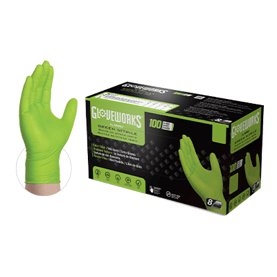 Gloveworks Green Raised Diamond Texture Nitrile Disposable Gloves