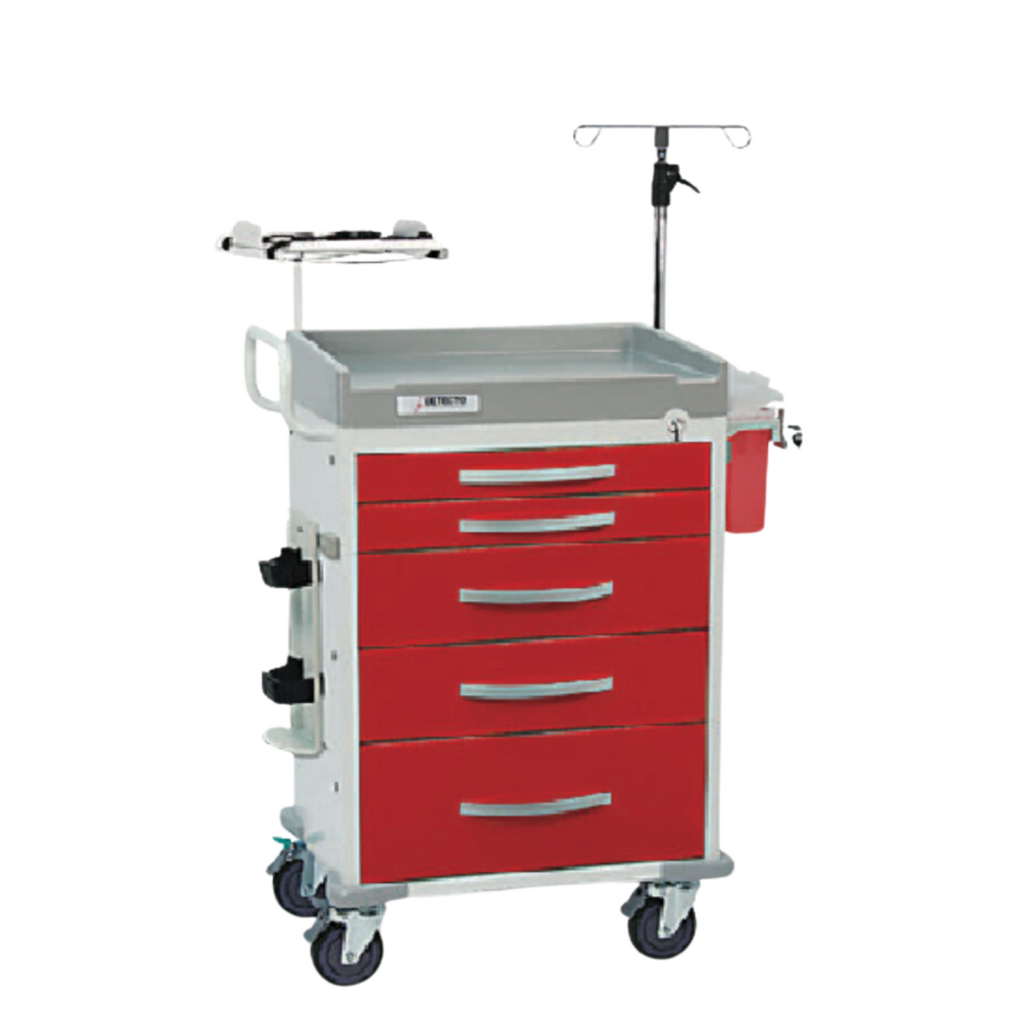 Loaded Rescue Series ER Medical Cart, 5 Red Drawers