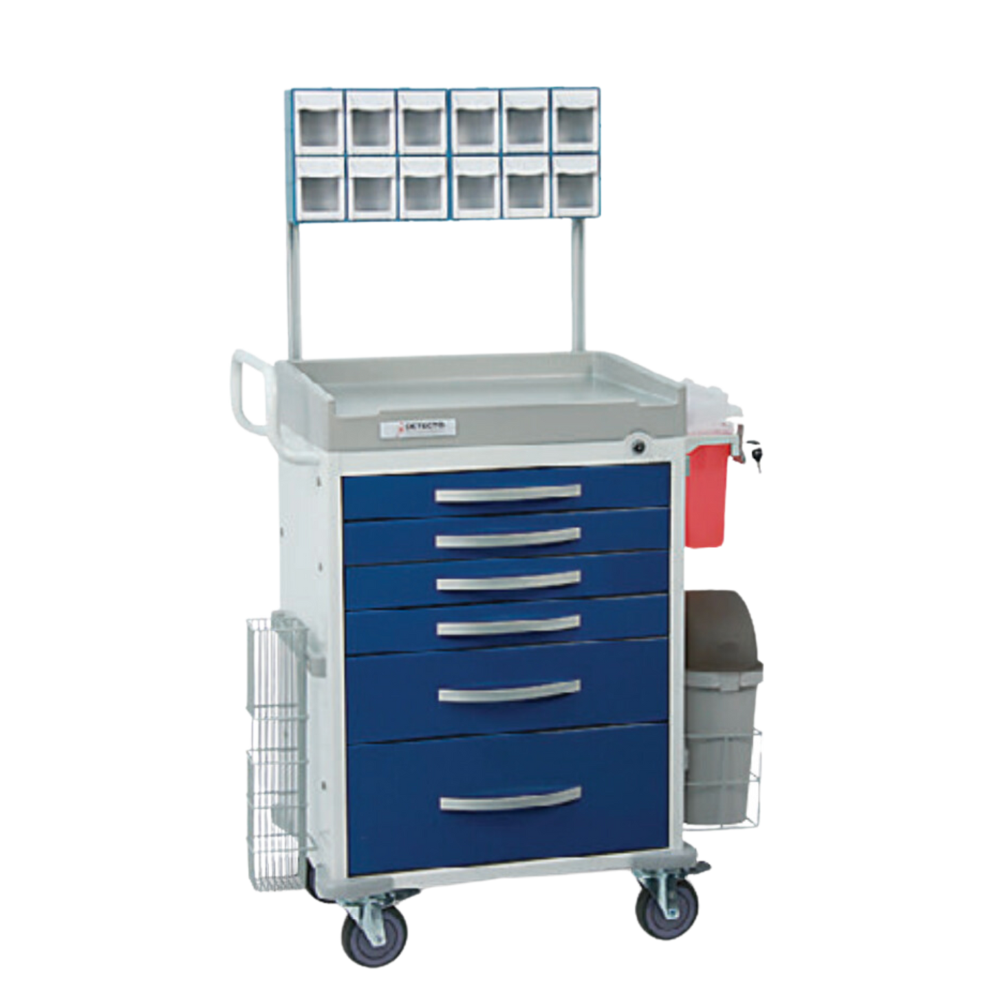 Loaded Rescue Series Anesthesiology Medical Cart, 6 Blue Drawers